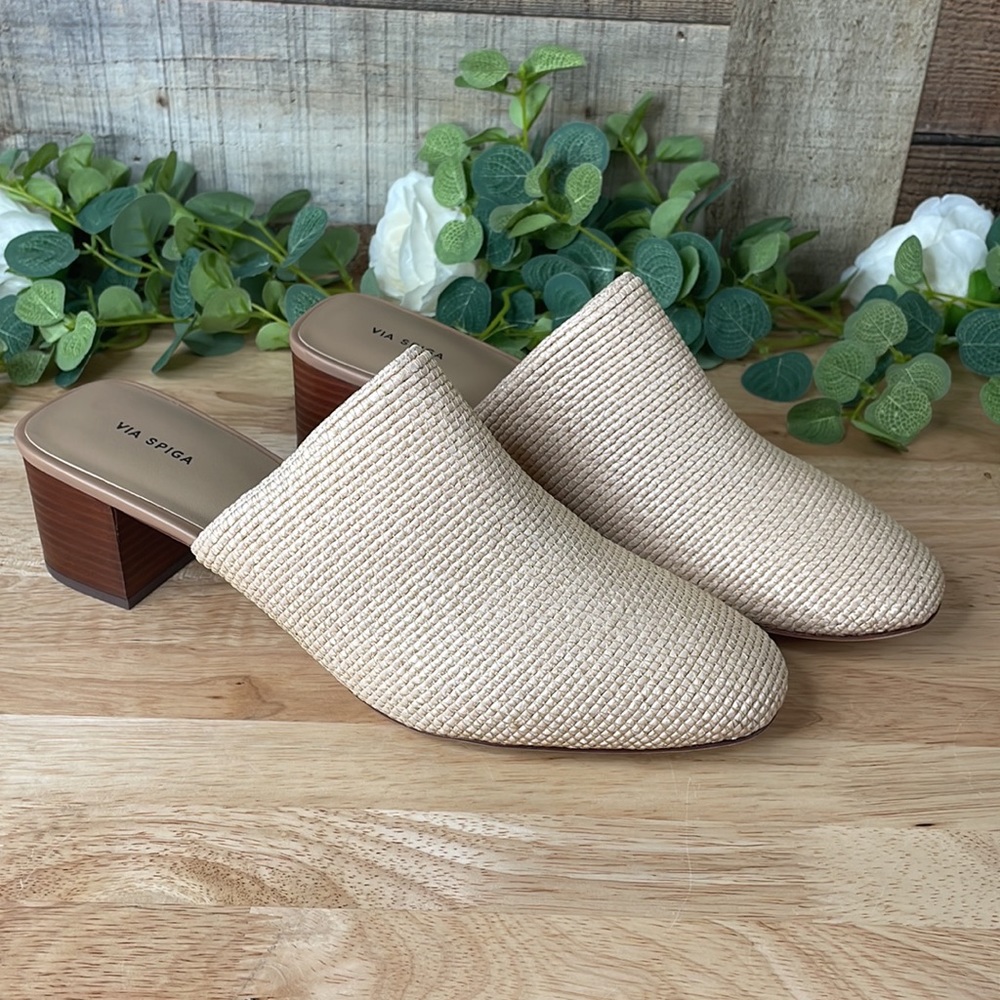 Via Spiga Mitchel 2 Woven Block Heel Mules Cream Size 10 - Picture 6 of 6